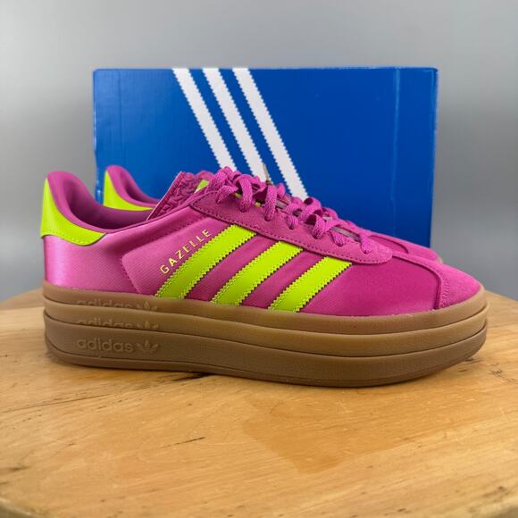 Adidas Gazelle Bold Womens Size 7.5 Shoes Sneakers Slime Fuchsia Pink Green NEW - Picture 1 of 8